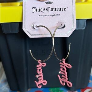 🎀💚🌸Juicy Couture Silver Hoop Earrings with Pink Script Logo Charms🎀💚🌸